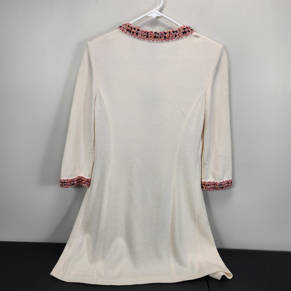 St John Collection White Knit Long Cardigan Jacket Tweed‎ Trim K61HQA3 Womens 4 - Picture 2 of 11